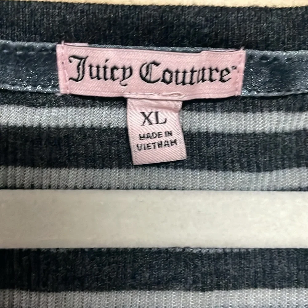 Juicy Couture size XL gray stripe Henley gem button long sleeve top